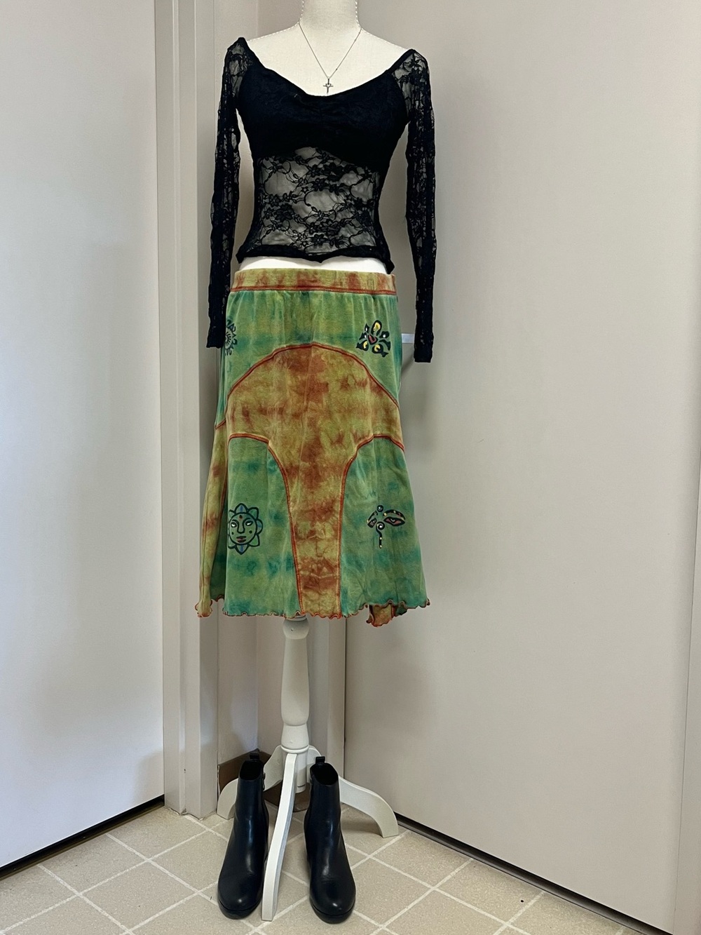 Rising International Green and Brown Tie-Dye A-Line Midi Skirt